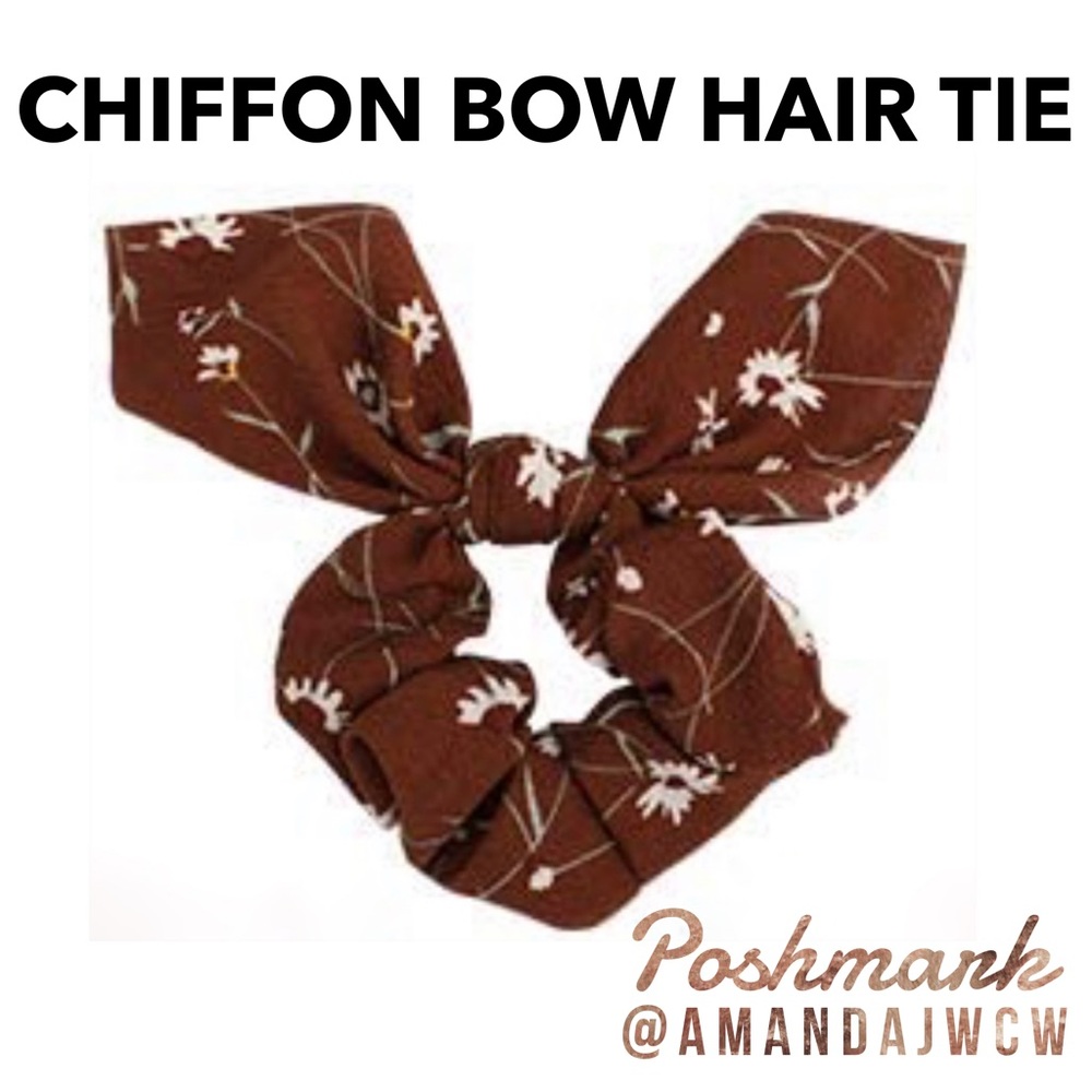 Chiffon Bow Hair Tie Scrunchie - Deep Red Floral